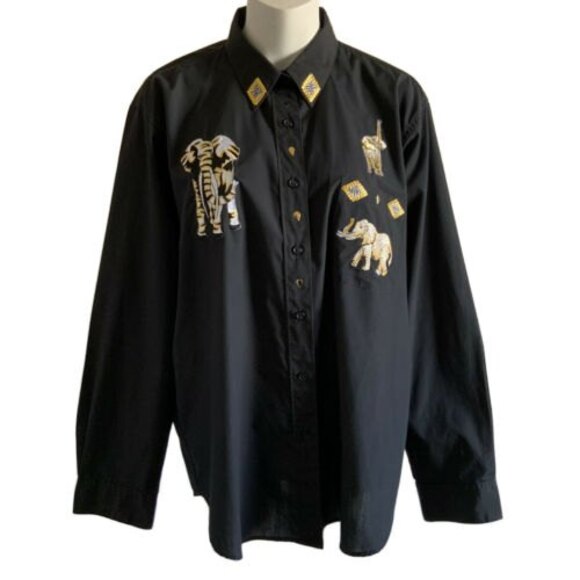 Get Lucky Button Up & Tee Set Black Elephant Shirt 2 Piece FLAWED XL - Picture 1 of 12